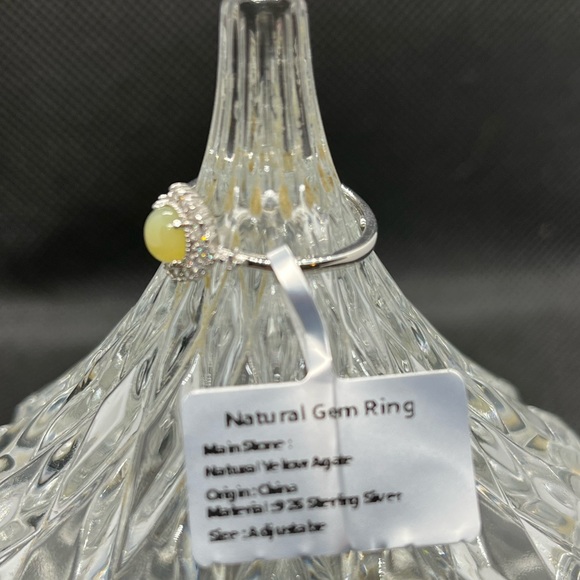 Adjustable 925 Sterling Silver Natural Yellow Agate Ring - Picture 2 of 3